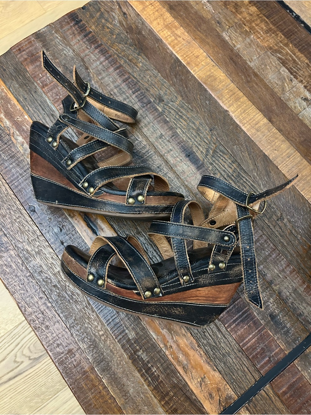 Bed Stu Juliana Wedge Wood and Leather Sandals